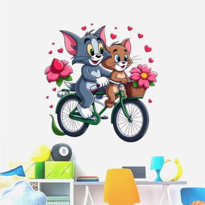 RehanDecors 58 cm Tom and jerry wall stickers and murals size -16x16 inches Removable Sticker(Pack of 1)