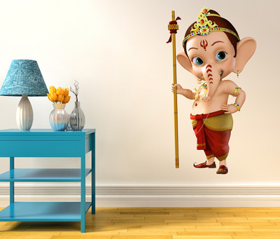 Wallzone 80 cm Lord Ganesh Removable Sticker(Pack of 1)
