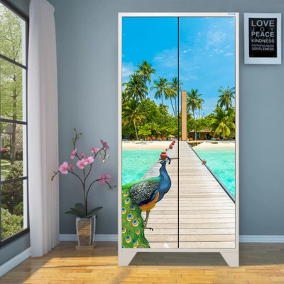 We Kreate 213 cm 3D Embossed Sea Beach with Peacock Almirah wallpaper Self Adhesive Sticker(Pack of 1)