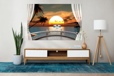 Ashthawalldecor 36 inch 3d Window Poster For Livingroom Home office Wall Decor (Size 24x47 Inch) Self Adhesive Sticker(Pack of 1)