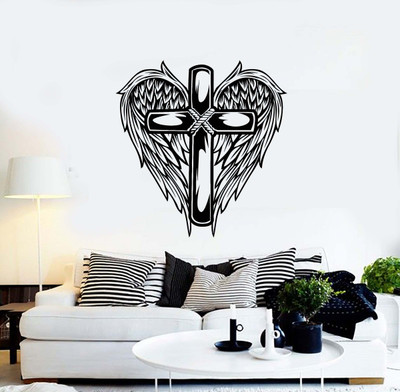 Xskin 27 cm Symbol Cross With Wings Self Adhesive Sticker(Pack of 1)