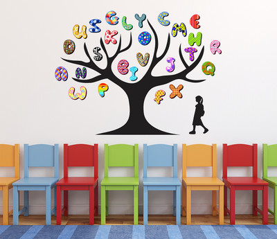 MIIKOR 110 cm Alphabets Tree | Non-Reusable Stickers Self Adhesive Sticker(Pack of 1)