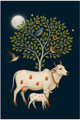 SD DECALS 16 inch Cow and Calf Wall Sticker with Tree Design | Spiritual Wall Art for Home Décor Self Adhesive Sticker(Pack of 1)