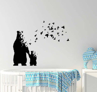 SnappyVinyl 33 cm Bears Flying Birds Patterns Self Adhesive Sticker(Pack of 1)