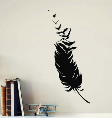 SnappyVinyl 30 cm Feather Writing Patterns Flying Birds Self Adhesive Sticker(Pack of 1)