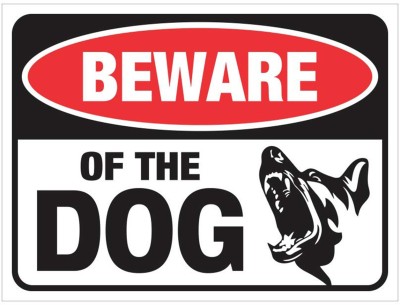 AKMDesignHouse 30 cm Beware of Dog Sign for Walls, Doors and Gates Self Adhesive Sticker(Pack of 2)