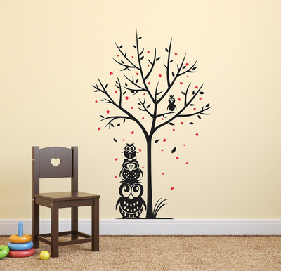 WALLDECORS 91.44 cm TREE WITH OWL'S STICKER Self Adhesive Sticker(Pack of 1)