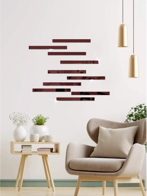 one store 24 cm 20 Pcs Acrylic Mirror Wall Stickers Striped Design (Brown) Self Adhesive Sticker(Pack of 20)