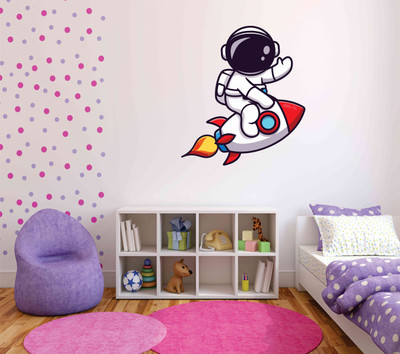 Littlebuds 48 cm Cute Astronaut Riding Rocket-Space-Home Decorative-Removeble Self Adhesive Sticker(Pack of 1)