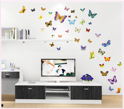 JAAMSO ROYALS 120 cm Multi Color Butterflies Self Adhesive Sticker(Pack of 1)
