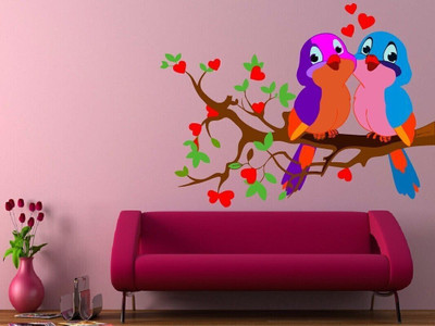 parth decor 49 cm beautiful love birds sitting on the tree wall sticker Self Adhesive Sticker(Pack of 1)