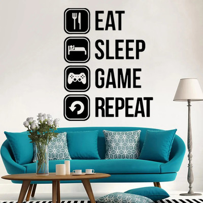 SnappyVinyl 35 cm Eat Sleep Game Repeat Decal Gaming Self Adhesive Sticker(Pack of 1)