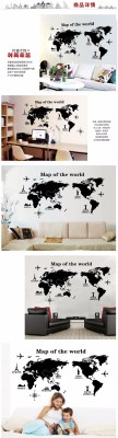 SnappyVinyl 60 cm Black International world map Self Adhesive Sticker(Pack of 1)