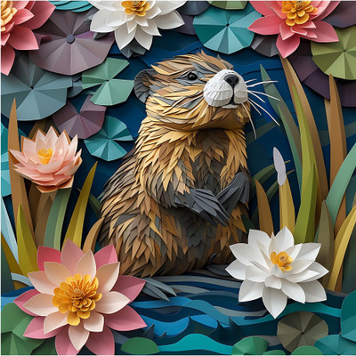 SoFFXia 18 inch Water_Vole_Origami 3D Animals Decorative Wall Sticker for Home, Living Room Self Adhesive Sticker(Pack of 1)