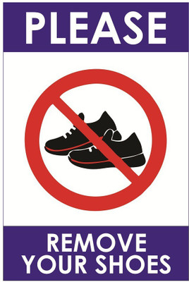 Print Experts 22.86 cm Please remove your shoes stickers size 6X9 in pack of 4 pcs. Self Adhesive Sticker(Pack of 4)