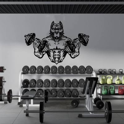 SnappyVinyl 30 cm Pitbull Body Builder Gym Self Adhesive Sticker(Pack of 1)