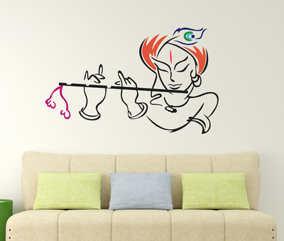 WALLSTICK 80 cm Lord Krishna Removable Sticker(Pack of 1)