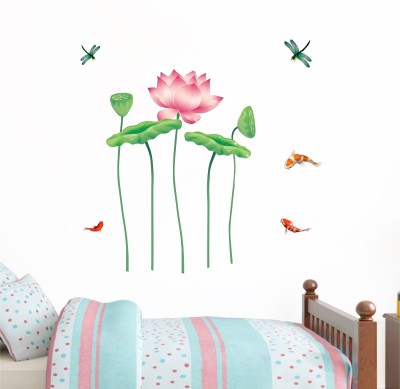 Flipkart SmartBuy 75 cm Wall Stickers Beautiful Lotus Flowers PVC Vinyl for Bedroom Self Adhesive Sticker(Pack of 1)