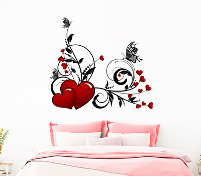 Decal O Decal 50 cm Hearts with Floral Self Adhesive Sticker(Pack of 1)