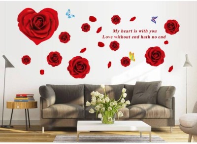 JAAMSO ROYALS 90 cm Red Rose Life Is The Flower Quote ' Wall Sticker (PVC Vinyl, 90 cm X 60 cm Self Adhesive Sticker(Pack of 1)
