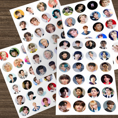 BTS Small Round Shape Stickers Sheets ( Set of 4 Sheets ) 96 Stickers Paper Print(8.6 inch X 2 inch)