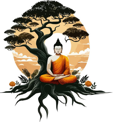 Riditcreation 50 cm Buddha under Bodhi Tree Self Adhesive Sticker(Pack of 1)