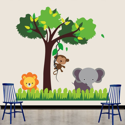 walkart 2.54 cm jungle animals playing in their kingdom of forest Removable Sticker(Pack of 1)