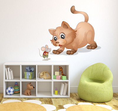 MIIKOR 60 cm Cat & Mouse | Non-Reusable Stickers Self Adhesive Sticker(Pack of 1)