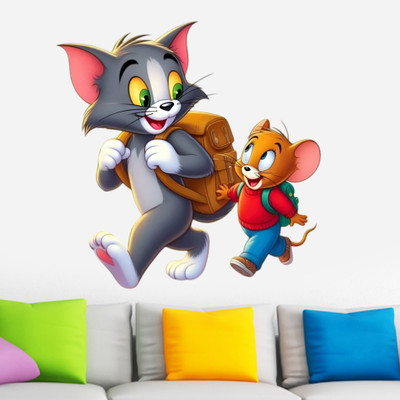 Krishna Sticker 48 cm Tom And Jerry Cartoon goying to School Self Adhesive Sticker(Pack of 1)