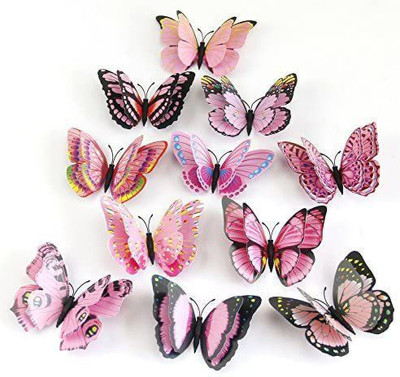 Flipkart SmartBuy 13 cm Light Pink Double layer 3D Butterflies Self Adhesive Sticker(Pack of 12)