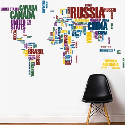 WALL STICKS 120 cm Country - Names - WorldMap - Wallsticker - WS032 Self Adhesive Sticker(Pack of 1)