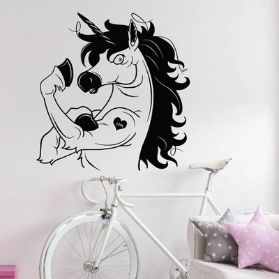 Xskin 30 cm Funny Unicorn Power Muscle Wall Self Adhesive Sticker(Pack of 1)