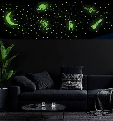 WALLWIND 4 cm Night Glow Astronomy Moon wall Sticker with Big & Small Stars Glow in the Dark Sticker(Pack of 1)