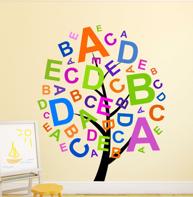 MIIKOR 95 cm Alphabet Tree | Non-Reusable Stickers Self Adhesive Sticker(Pack of 1)