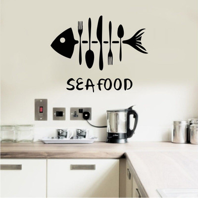 VCREATE DECOR 58 cm Sea Food Removable Sticker(Pack of 1)