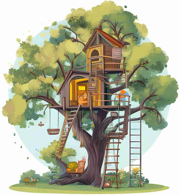 SkyOlla 60 cm Tree House Sticker – Self Adhesive Vinyl Décor for Kids’ Room, Nursery Room Self Adhesive Sticker(Pack of 1)