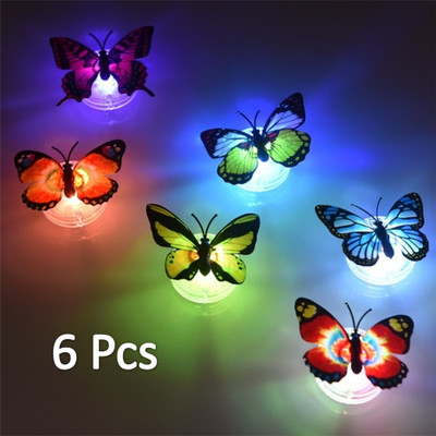 FlyTouch 6.5 cm 6 3D Led Light Reflective Butterflies Wall Stickers Decorations Home & Office Double-sided Sticker(Pack of 6)