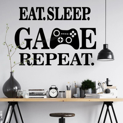 SnappyVinyl 42 cm Eat Sleep Game Repeat Self Adhesive Sticker(Pack of 1)
