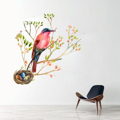 DivineDesigns 56 cm Sparrow Bird Nest Sticker Self Adhesive Sticker(Pack of 1)