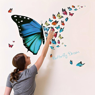 JAAMSO ROYALS 32 cm Multicolour 3D Waterproof Butterfly Wall Sticker Self Adhesive Sticker(Pack of 2)