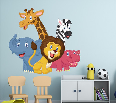 MIIKOR 80 cm Jungle Animals | Non-Reusable Stickers Self Adhesive Sticker(Pack of 1)