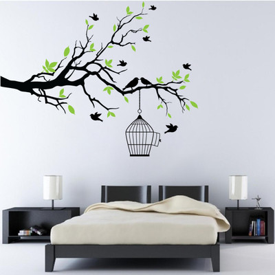 Divine studio 65 cm Trends Bird & Tree Cages Design Wall Sticker Self Adhesive Sticker(Pack of 1)