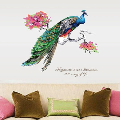 JAAMSO ROYALS 90 cm Large Peacock Feather Wallsticker( 60 CM x 90 CM) Self Adhesive Sticker(Pack of 1)