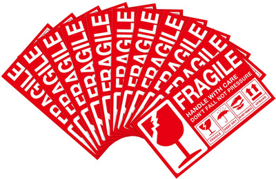 RAIMO 7.62 cm Fragile Handle with Care Size: 10 X 7 Cm Self Adhesive Packing Sticker Self Adhesive Sticker(Pack of 100)