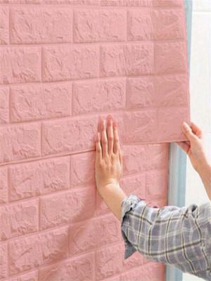 Onbet 77 cm 3D Foam Pink Brick Self Adhesive Sticker Self Adhesive Sticker(Pack of 1)