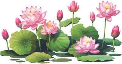 stylishdecor 91 cm decorative aquatic lotus Self Adhesive Sticker(Pack of 1)