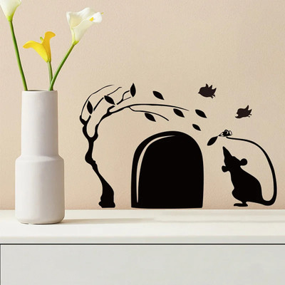 SnappyVinyl 10 cm Mouse Hole with Tree Self Adhesive Sticker(Pack of 1)