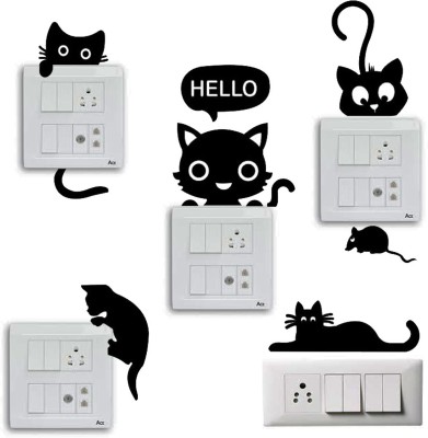 Millions Gift 12.7 cm 5 Pcs Cat Design Stickers Set for Switch Board Wall Glass Sticker Self Adhesive Sticker(Pack of 5)