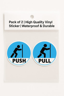 Printlive 10 cm Push Pull Door Sign Vinyl Sticker Self Adhesive Sticker(Pack of 2)