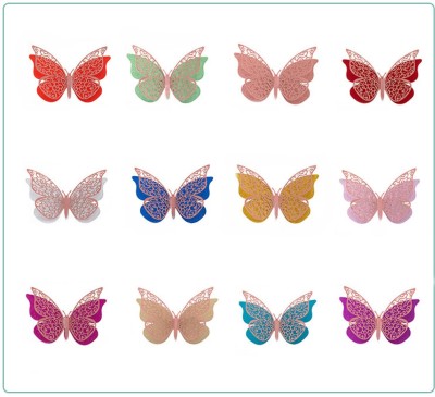 JAAMSO ROYALS 16 cm 3D Butterfly- Double Layered Pink Glitter Sticker (16CM x 13CM, 12 PCS) Self Adhesive Sticker(Pack of 1)